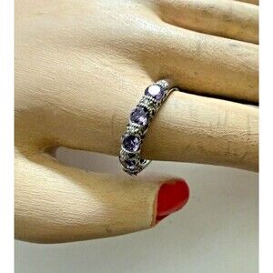 JOSEPH ESPOSITO 925 Sterling Silver Purple & White C Z Eternity Ring Size 9.50